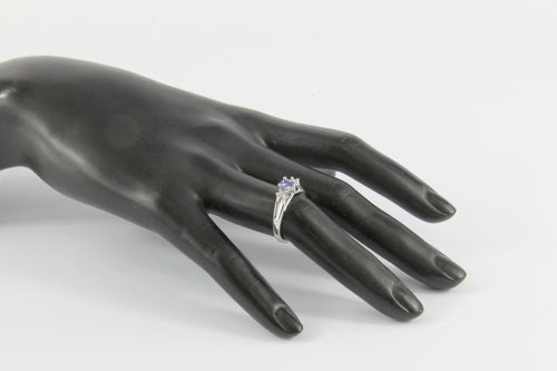 10K White Gold Tanzanite & Diamond 3 Stone Ring - Queen May