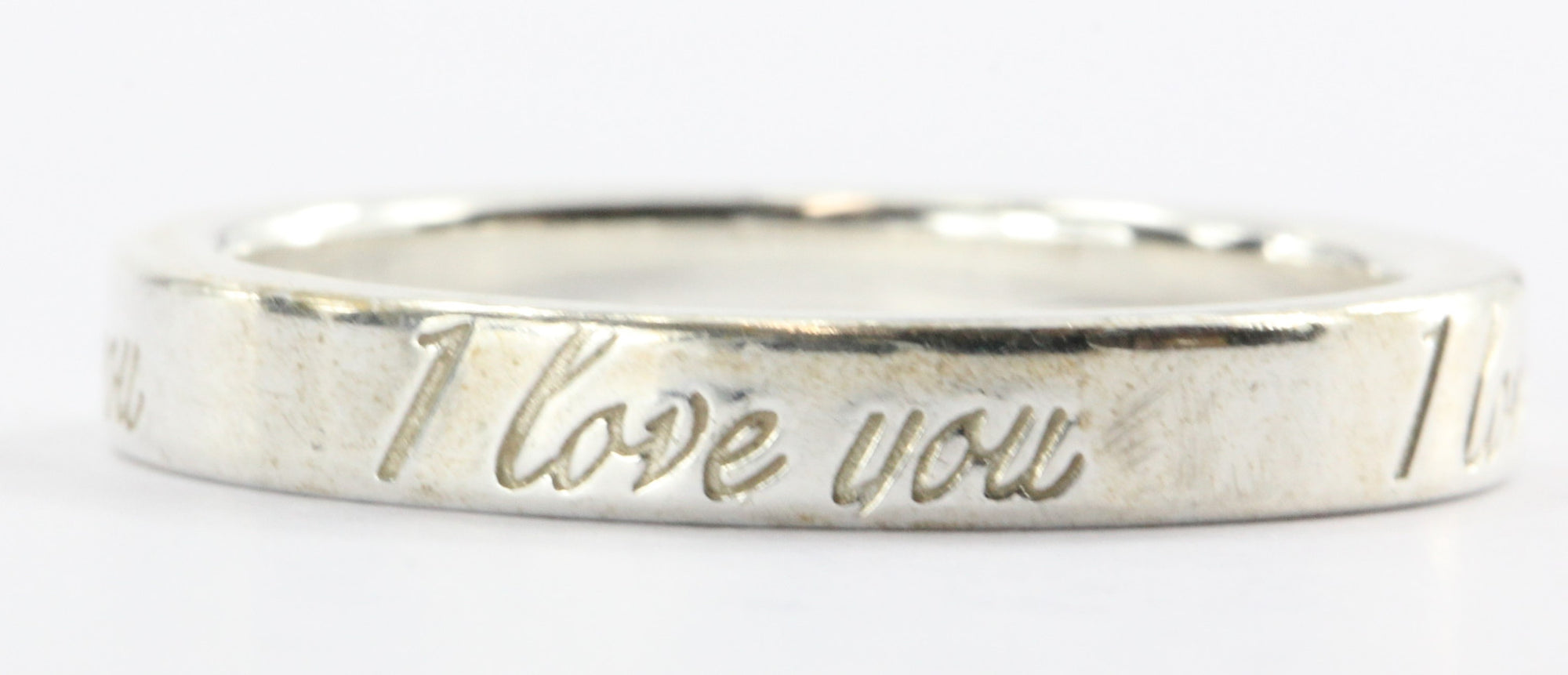 Tiffany & Co Sterling Silver I LOVE YOU Band Ring Size 4.75 – QUEEN MAY