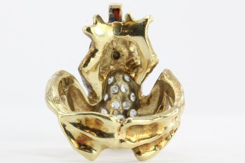 Vintage 14K Gold Diamond & Garnet Whimsical Frog Ring w/ Garnet Tongue - Queen May