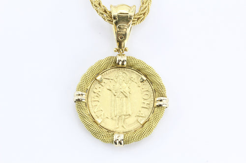 Vintage 18K Gold Ronco & Givori Italy Necklace & Pendant Set w/ .999 Gold Florin - Queen May