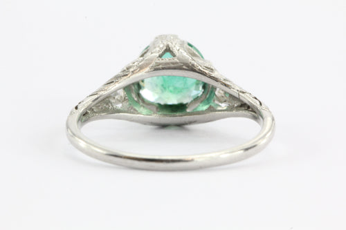 Antique Art Deco Platinum 1.15 Carat Emerald & Diamond Accent Engagement Ring - Queen May