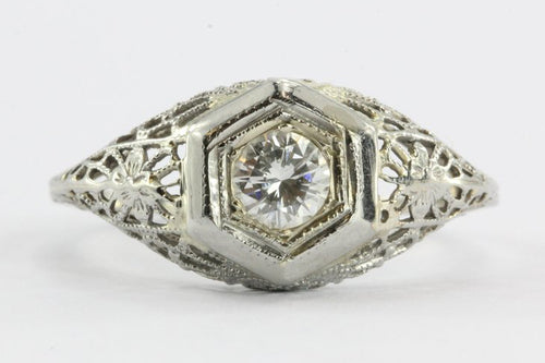Antique Art Deco 18K White Gold Transition Cut Diamond Engagement Ring - Queen May