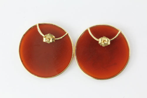 Vintage 14K Gold Carnelian Cameo Roman Warrior Disc Earrings - Queen May