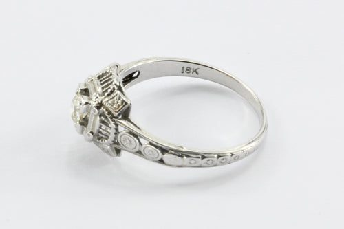 Art Deco 18K White Gold Old European Cut Diamond Ring - Queen May