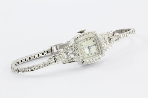Antique Art Deco Platinum & 14K White Gold Diamond 17 Jewel Waltham Watch - Queen May