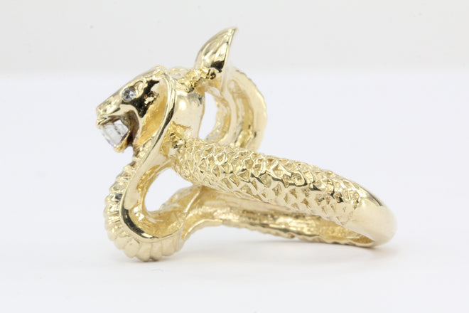 14K Gold Poised to Strike Diamond Figural Cobra Snake Ring - Queen May