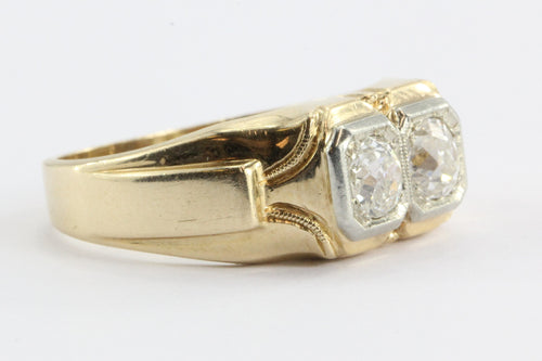 Art Deco Twin Old Mine Cut Diamonds 1.2 CTW 14K Gold Ring - Queen May