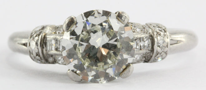 Art Deco Old European Cut 1.3 Carat Diamond Platinum Engagement Ring - Queen May