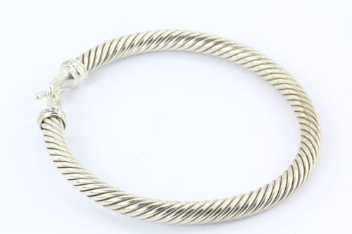 David Yurman Sterling Silver Diamond Cable Hook 5mm Bangle Bracelet - Queen May