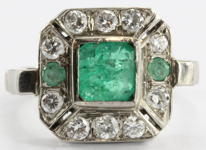 Art Deco Platinum Emerald & Diamond Ring - Queen May