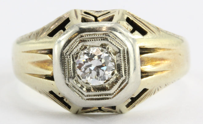 Antique 14K White & Yellow Gold Art Deco Old European Diamond Ring - Queen May