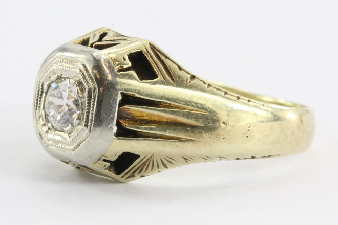 Antique 14K White & Yellow Gold Art Deco Old European Diamond Ring - Queen May