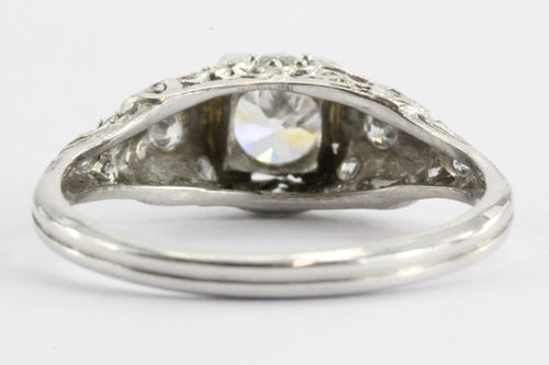Antique Platinum Old European Cut Diamond Cathedral Set Engagement Ring Signed - Queen May