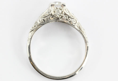 Antique Platinum Old European Cut Diamond Cathedral Set Engagement Ring Signed - Queen May