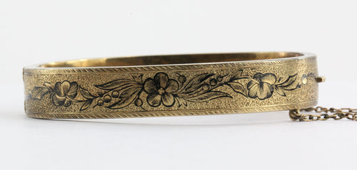Pair of Matching Antique Victorian Enamel 14K Gold Bangle Bracelets - Queen May