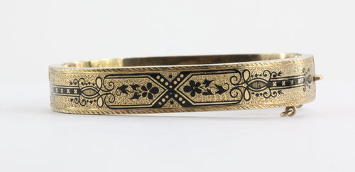 Pair of Matching Antique Victorian Enamel 14K Gold Bangle Bracelets - Queen May