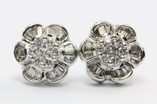 14K White Gold 1.25CTW Diamond EFFY Floral Earrings Posts - Queen May