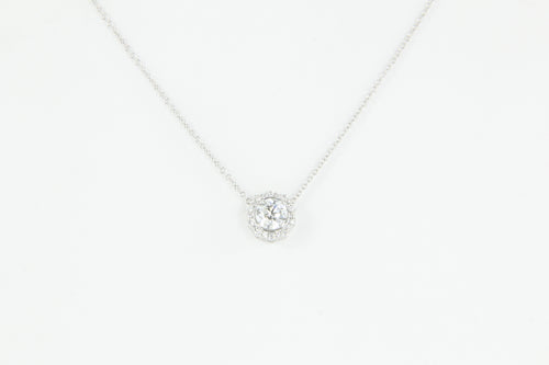 18K White Gold 1 Carat Diamond Halo Pendant Necklace 1.2 CTW - Queen May