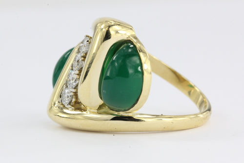 Modernist 18k Gold Diamond Green Chrysoprase Ring - Queen May