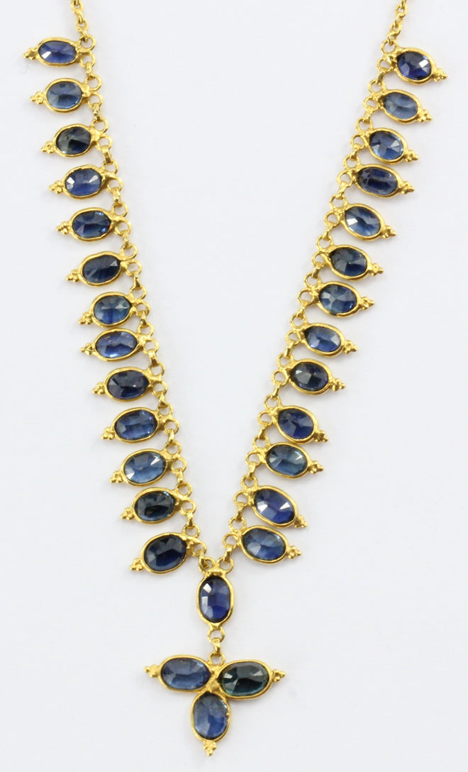 18K Gold 2.5 CTW Natural Blue Sapphire Necklace - Queen May