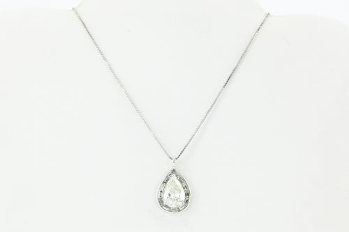 18K White Gold 3.5 Carat Diamond Baguette Halo Pendant Necklace 5 CTW - Queen May