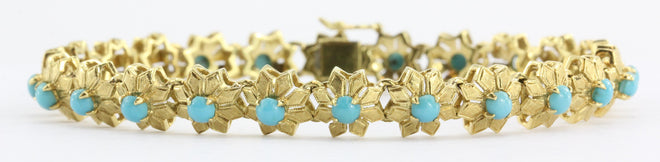 Vintage 18K Gold Persian Turquoise Italian Florette Bracelet - Queen May