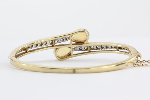 Casbah 14K Gold Diamond & Translucent Opal Bangle Bracelet - Queen May