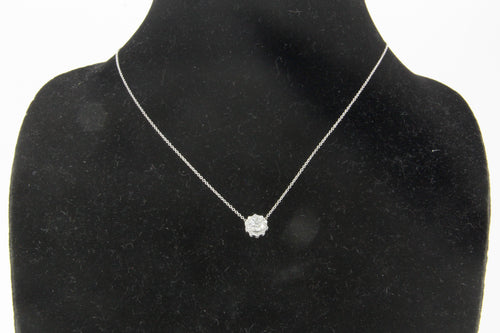 18K White Gold 1 Carat Diamond Halo Pendant Necklace 1.2 CTW - Queen May