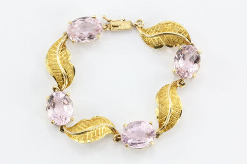 Vintage Gold 56 Carat Morganite Pendant,  30 Carat Kunzite Bracelet w/ Earrings - Queen May