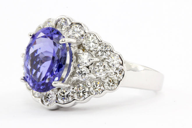 18K White Gold 3 carat Tanzanite 1.5ct diamonds GH vs2/si1 Ring - Queen May