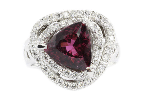 18K White Gold 3 Carat Rubellite Tourmaline Diamond Accent Ring - Queen May