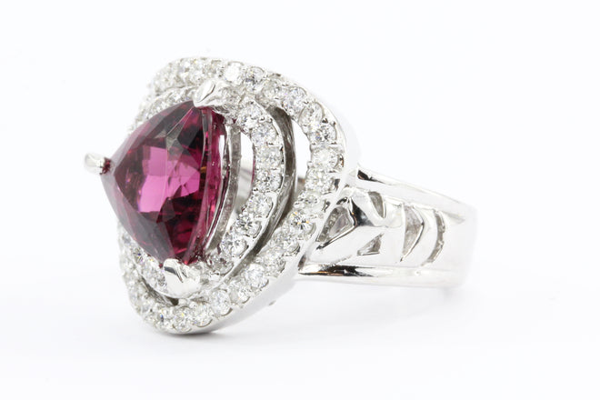 18K White Gold 3 Carat Rubellite Tourmaline Diamond Accent Ring - Queen May