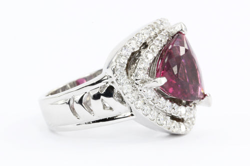 18K White Gold 3 Carat Rubellite Tourmaline Diamond Accent Ring - Queen May
