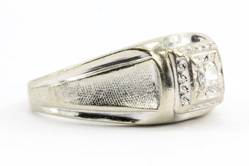 14K White Gold Retro Transition Cut Diamond Men's Ring c.1940's - Queen May