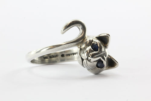 Kabana Sterling Silver Sapphire Eye Cat Ring - Queen May
