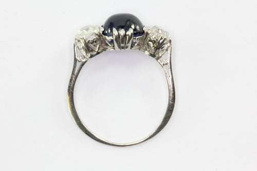 Antique Edwardian Platinum 3.18 Carat Blue Sapphire & Diamond Engagement Ring - Queen May