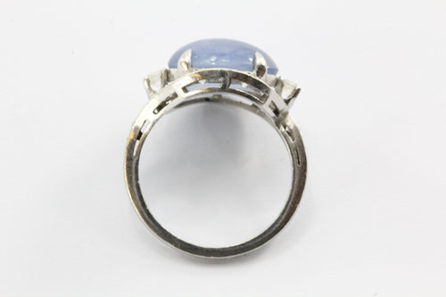 Antique Art Deco Platinum Diamond & 7.63 Carat Natural Blue Star Sapphire Ring - Queen May