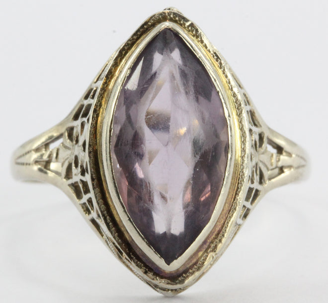 Antique Art Deco 14K White Gold 3.25 Carat Amethyst Ring - Queen May