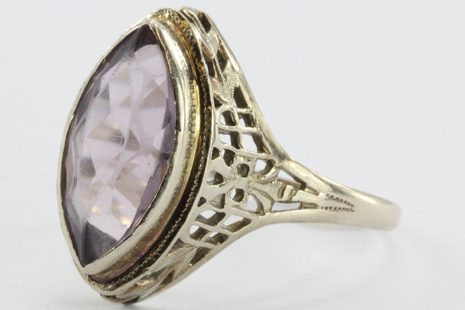 Antique Art Deco 14K White Gold 3.25 Carat Amethyst Ring - Queen May