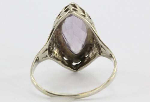 Antique Art Deco 14K White Gold 3.25 Carat Amethyst Ring - Queen May