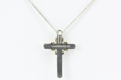 Tiffany & Co Sterling Silver & 18K Gold Cross Pendant & Necklace - Queen May