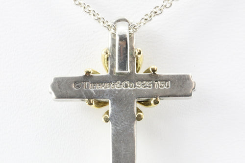 Tiffany & Co Sterling Silver & 18K Gold Cross Pendant & Necklace - Queen May