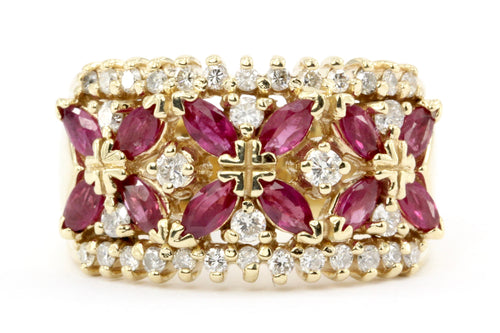 14k Rose Gold Ruby & Diamond Cigar Band Ring - Queen May