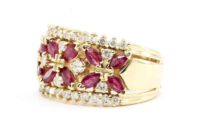 14k Rose Gold Ruby & Diamond Cigar Band Ring - Queen May