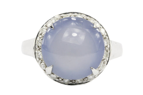 14k White Gold Lavender Chalcedony & Diamond Halo Ring - Queen May