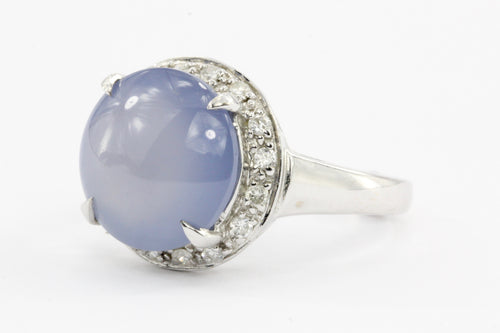 14k White Gold Lavender Chalcedony & Diamond Halo Ring - Queen May