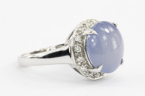 14k White Gold Lavender Chalcedony & Diamond Halo Ring - Queen May