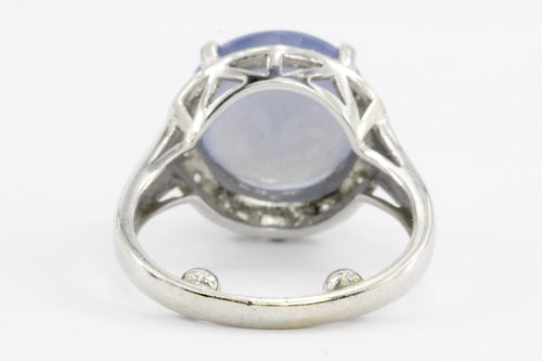 14k White Gold Lavender Chalcedony & Diamond Halo Ring - Queen May