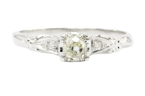 Art Deco 14k White Gold Old European Cut Diamond Engagement Ring c.1920 - Queen May