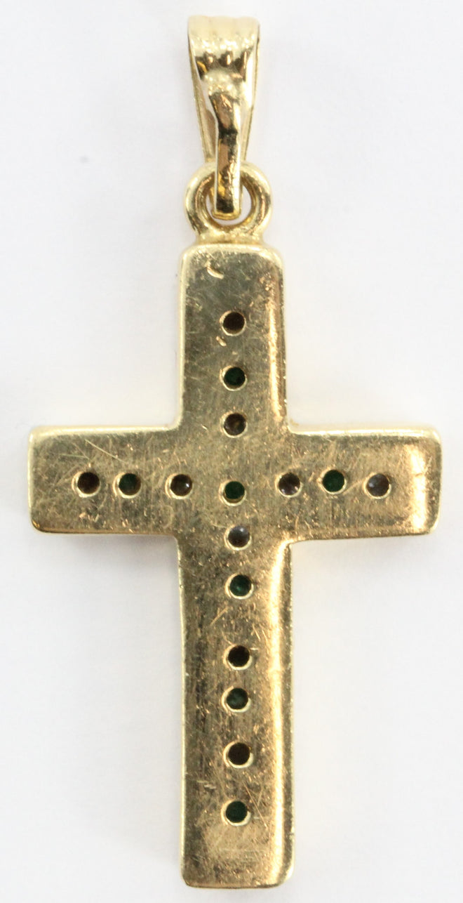 Vintage 18K Gold Diamond & Emerald Cross Pendant 1/2 Carat Total Weight - Queen May